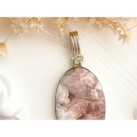 Rosita Jasper Gemstone Sterling Silver Minimalist Framed 925 Vintage Pendant - Picture 3 of 10